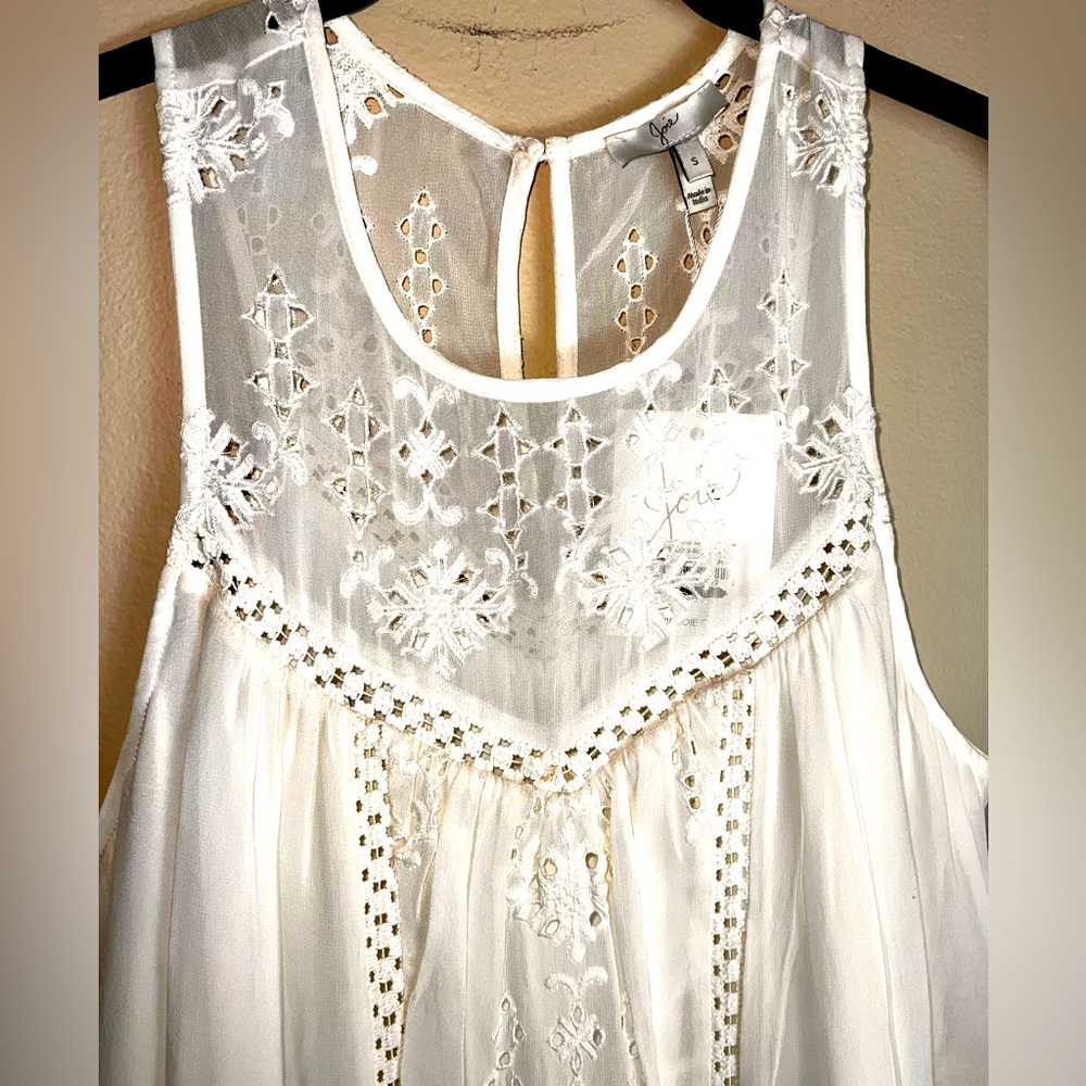 JOIE Porcelain White Gorgeous Eyelet 100% Silk Dress Fully Lined NWT Size Small